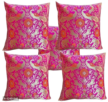 Pinkparrot Dopian Silk Multicolour Throw Pillow Covers/Cushion Covers ( 16x16 inches) - Set of 5-00Ab7-thumb0