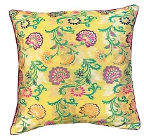 Pink parrot- Jacquard Silk Multi Colour Square Cushion Cover 16x16 inch-Set 2 pcs-thumb1