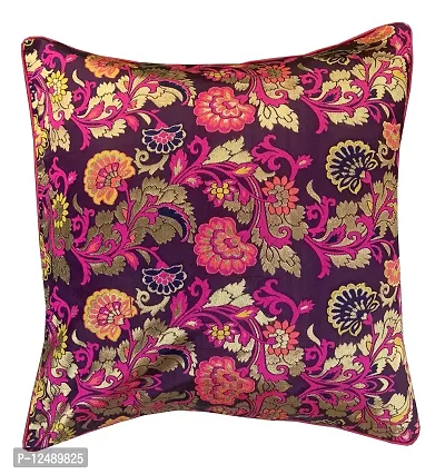 Pink parrot- Jacquard Silk Multi Colour Square Cushion Cover 16x16 inch-Set 2 pcs-thumb2