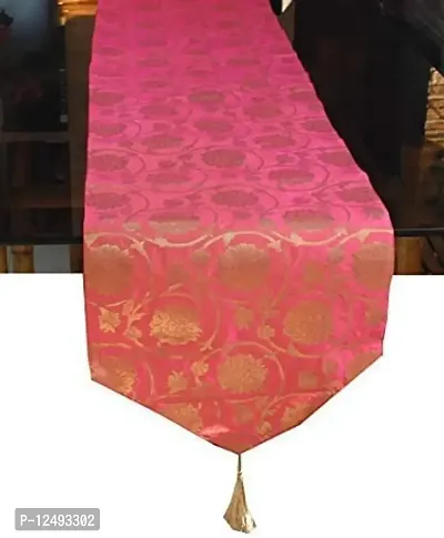 Vireo Jacquard Silk Table Runner Size 12x88 inch 1 pc-Pink-thumb3