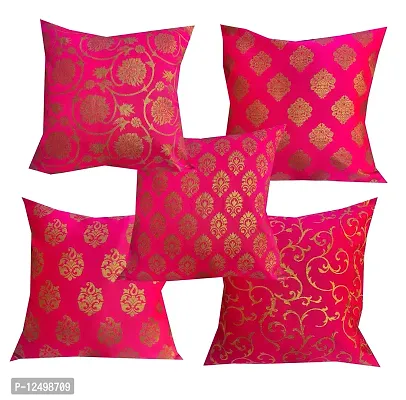 Pinkparrot Dopian Silk Pink Colour Throw Pillow Covers/Cushion Covers ( 18x18 inches) - Set of 5-007-thumb0