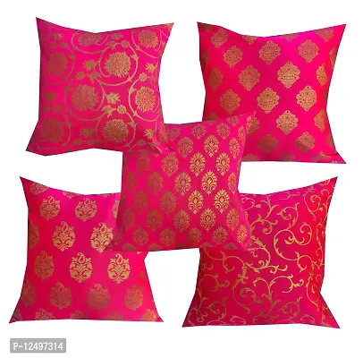 Pinkparrot Dopian Silk Multicolour Throw Pillow Covers/Cushion Covers ( 16x16 inches) - Set of 5-Pink 2-thumb0