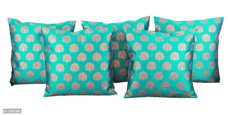 VIREO Dupion Silk Cushion Cover (16x16 inches) - Set of 5-thumb0