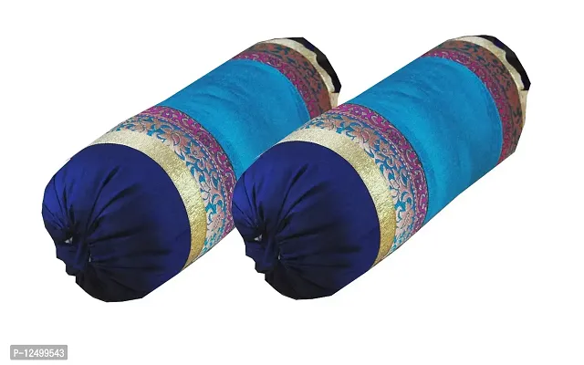 VIREO Jacquard Art Silk Multicolour Bolster 16x30 inch Set of 2 pcs-a021