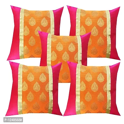 Pink parrot- Jacquard dopian Silk Multi Colour Cushion Cover 16x16 inch-Set 5 pcs-thumb0