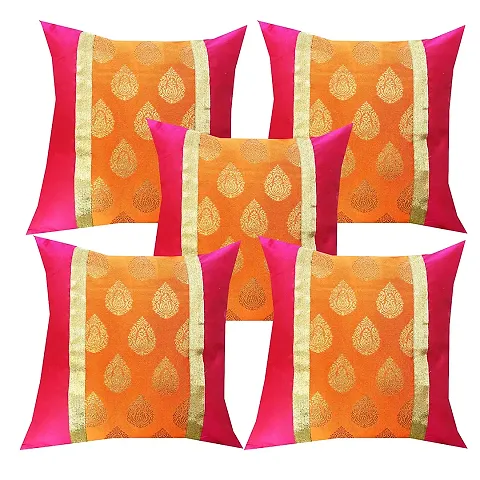 Pink parrot- Jacquard dopian Silk Multi Colour Cushion Cover 16x16 inch-Set 5 pcs