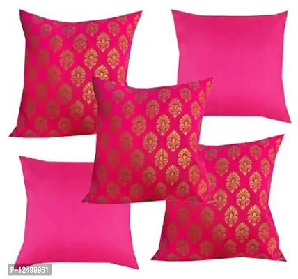 Pinkparrot Jacquard Pink Colour Throw Pillow Covers/Cushion Covers -16x16 inch-Set of-co28