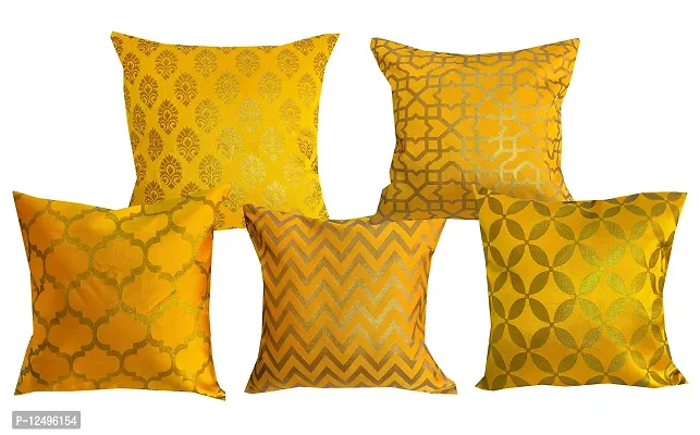 Pinkparrot Jacquard Yellow Colour Throw Pillow Covers/Cushion Covers -16x16 inch-Set of-5 d023-thumb0