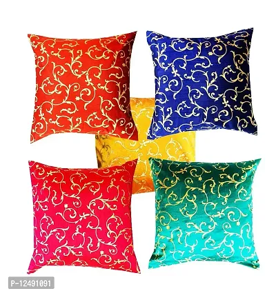 PINK PARROT Art Silk Cushion Cover (18 x 18 inch, Design 3), Set for 5 | Multicolour-thumb0