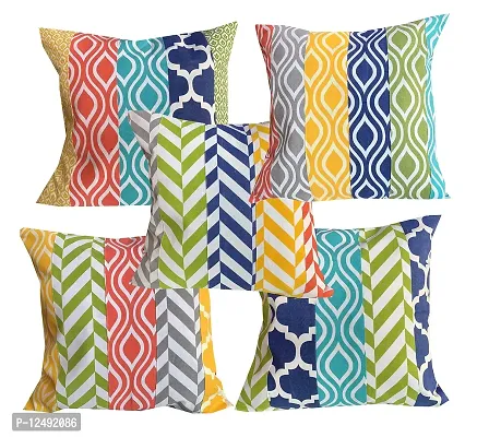 Pinkparrot Cotton Multi Colour Patch Throw Pillow Covers/Cushion Covers ( 16x16 inches) - Set of 5 pcs
