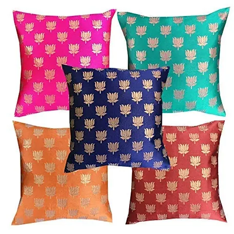Pink parrot- Jacquard dopian Silk Multi Colour Cushion Cover 16x16 inch-Set 5 pcs