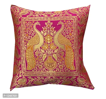 Pink parrot- Jacquard dopian Silk Multi Colour Cushion Cover 16x16 inch-Set 5 pcs-thumb4