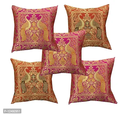 Pinkparrot Jacquard Designer Decorative Throw Pillow Covers/Cushion Covers ( 16x16 inches) - Set of 5 pc-thumb0