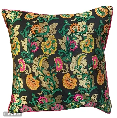 Pink parrot- Jacquard Silk Multi Colour Square Cushion Cover 16x16 inch-Set 2 pcs-thumb2