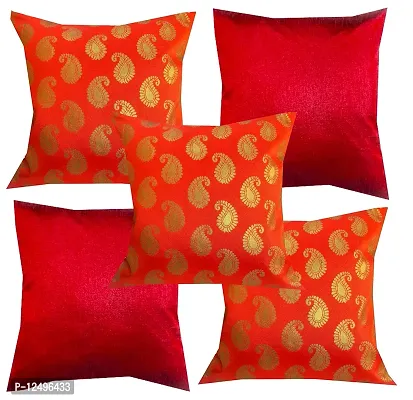 Pinkparrot Jacquard Red Colour Throw Pillow Covers/Cushion Covers -16x16 inch-Set of-co23-thumb0