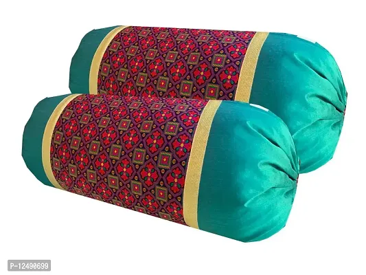 PINK PARROT Pinkparrot Jacquard Art Silk Multicolour Bolster 16x30 inch Set of 2 pcs-aa037