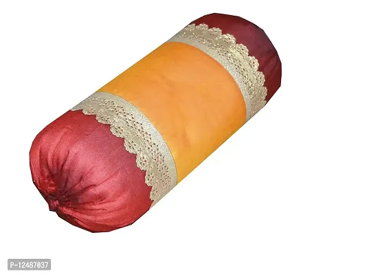 VIREO Dupian Silk Bolster Cover Set of 2pcs-(30x16 inches, yellow).-thumb2