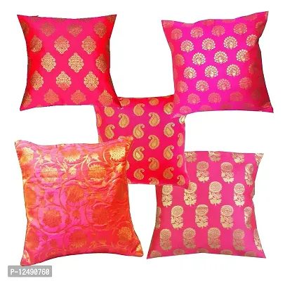 Pink Parrot- Art Silk Multi Colour-Cushion Cover with Zipper 12x12 inch-Set of 5 pcs