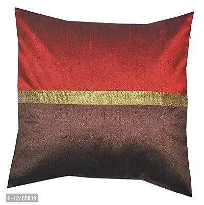 VIREO Jacquard Silk Cushion Cover Set Pieces (16X16 inches, Brown)-1pc-thumb0