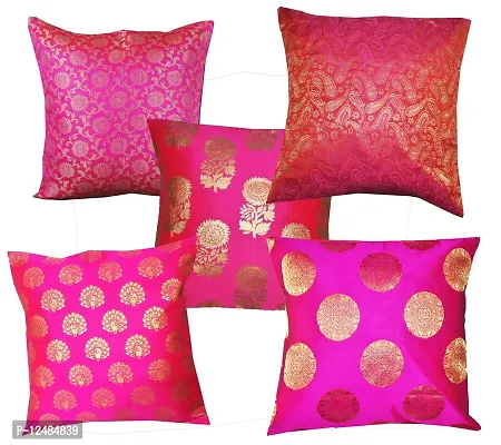 Pink Parrot- Art Silk Multi Colour-Cushion Cover with Zipper 12x12 inch-Set of 5 pcs