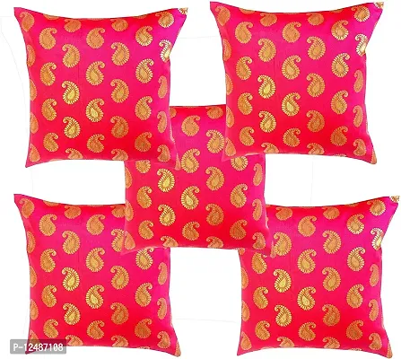 PINK PARROT Dupion Silk Pink Cushion Cover (16x16 inch) - Set of 5 Pieces-thumb0