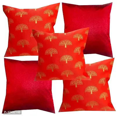 Pinkparrot Jacquard Red Colour Throw Pillow Covers/Cushion Covers -16x16 inch-Set of-co13-thumb0