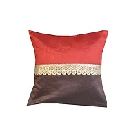 VIREO Silk 12x12-inch Plain Throw Pillow/Cushion Covers (Red and Brown with Golden Less) -Set of 5 Pieces-thumb1