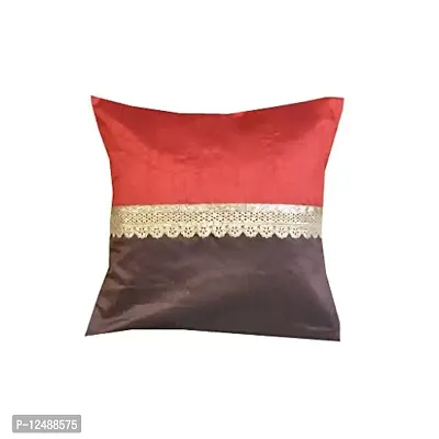 VIREO Silk 12x12-inch Plain Throw Pillow/Cushion Covers (Red and Brown with Golden Less) -Set of 5 Pieces-thumb2