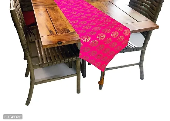 Vireo Jacquard Silk Table Runner Size 12x106 inch 1 pc-Pink 1-thumb2