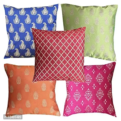 Pink Parrot- Art Silk Multi Colour-Cushion Cover with Zipper 12x12 inch-Set of 5 pcs