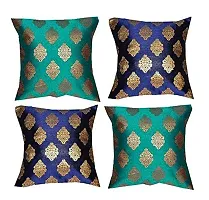 PINK PARROT Dopian Silk Polyester Blend Cushion Covers - Set of 4 (Multicolour)-thumb3