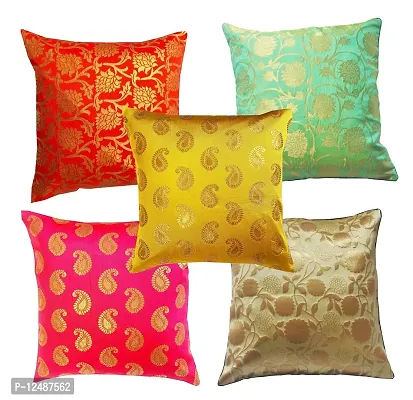 PINK PARROT Jacquerd Cushion Cover(30x30cm, Multicolour) Set Of 5-thumb0