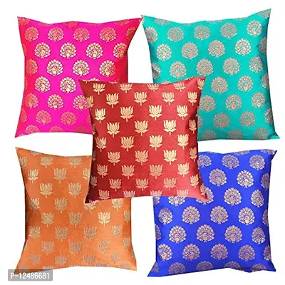 Pink Parrot- Art Silk Multi Colour-Cushion Cover with Zipper 12x12 inch-Set of 5 pcs