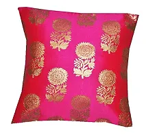 PINK PARROT Self Flower Pattern Design Jacquard Square Cushion Cover (Pink, 16X 16) - Set of 2-thumb1