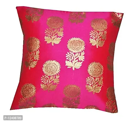 PINK PARROT Self Flower Pattern Design Jacquard Square Cushion Cover (Pink, 16X 16) - Set of 2-thumb2