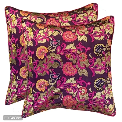 Pink parrot- Jacquard Silk Multi Colour Square Cushion Cover 16x16 inch-Set 2 pcs-thumb0