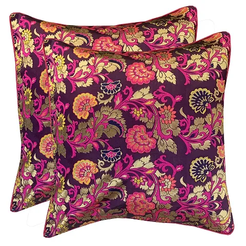 Pink parrot- Jacquard Silk Multi Colour Square Cushion Cover 16x16 inch-Set 2 pcs