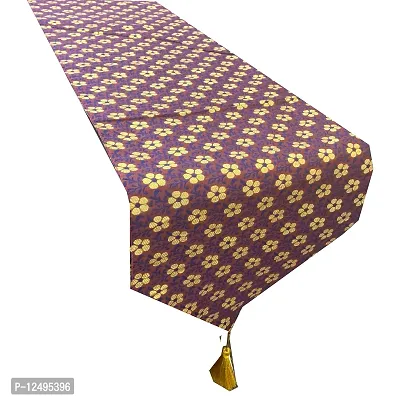 Vireo Jacquard Silk Table Runner Size 12x70 inch 1 pc-(Purple) 2-thumb3