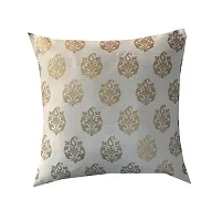 PINK PARROT Jacquard Silk with Gold Motiv Cushion Cover (Off White, 12x12 inch), Set 5 pcs-thumb1