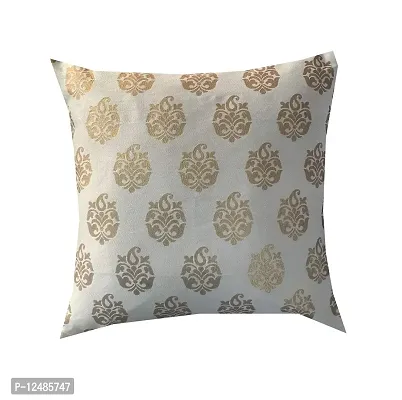 PINK PARROT Jacquard Silk with Gold Motiv Cushion Cover (Off White, 12x12 inch), Set 5 pcs-thumb2