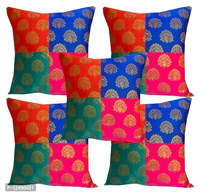 Pinkparrot Jacquard Art Silk Multicolour Throw Pillow Covers/Cushion Covers 16x16inch-Set of 5-co122x