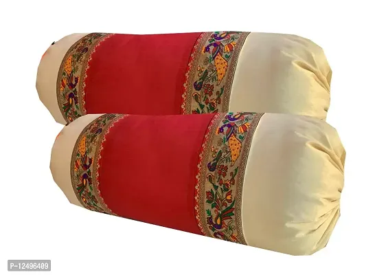 PINK PARROT Pinkparrot Jacquard Art Silk Multicolour Bolster 16x30 inch Set of 2 pcs-aa017