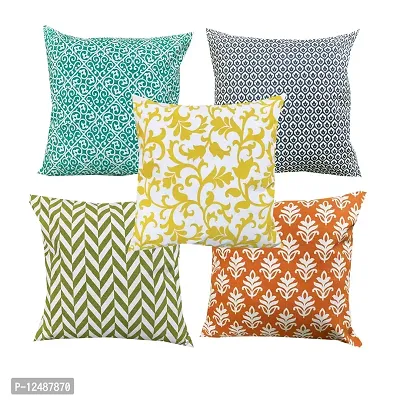 Vireo- 100% Cotton Blue Ethenic Pattern Decorative Throw Pillow/Cushion Covers Set 16x16 inchs Set of 5 pcs-thumb0