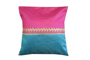 Plain Blue and Pink Colour with Golden Less- Throw Pillow/Cushion Covers Set 12x12 inchs Set of 5 pcs-thumb1