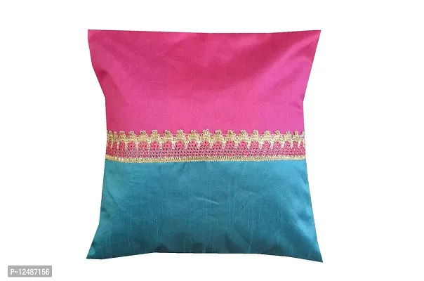 Plain Blue and Pink Colour with Golden Less- Throw Pillow/Cushion Covers Set 12x12 inchs Set of 5 pcs-thumb2