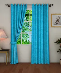 PINK PARROT Pinkparrot Polyester Embossed Crushed Texture 4ft x 5 ft Window Curtains Set of 1pc- Sky Blue-thumb1