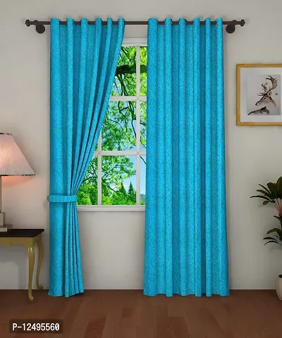 PINK PARROT Pinkparrot Polyester Embossed Crushed Texture 4ft x 5 ft Window Curtains Set of 1pc- Sky Blue-thumb2
