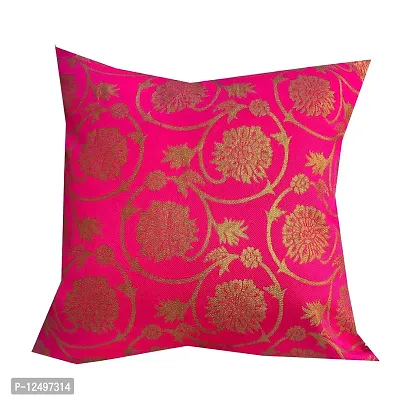 Pinkparrot Dopian Silk Multicolour Throw Pillow Covers/Cushion Covers ( 16x16 inches) - Set of 5-Pink 2-thumb3