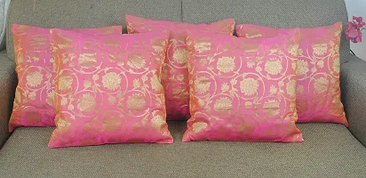 PINK PARROT Polyester Blend Self Design Jacquard Square 16x 16 Inches Cushion Cover -Multicolour-Set of 5-thumb1