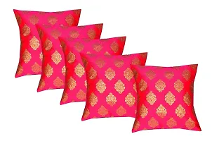 pink parrot Durable Dopian Silk Decorative Jacquard Cushion Cover Sofa Chair Seat Pillowcase (Pink, 40x40 cm) -Set Of 5 Pcs-thumb1